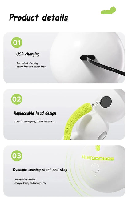 Caterpillar Interactive Cat Toy Motion‑Activated Rechargeable Wack‑A‑Worm Teasing Post AEX Av8Store
