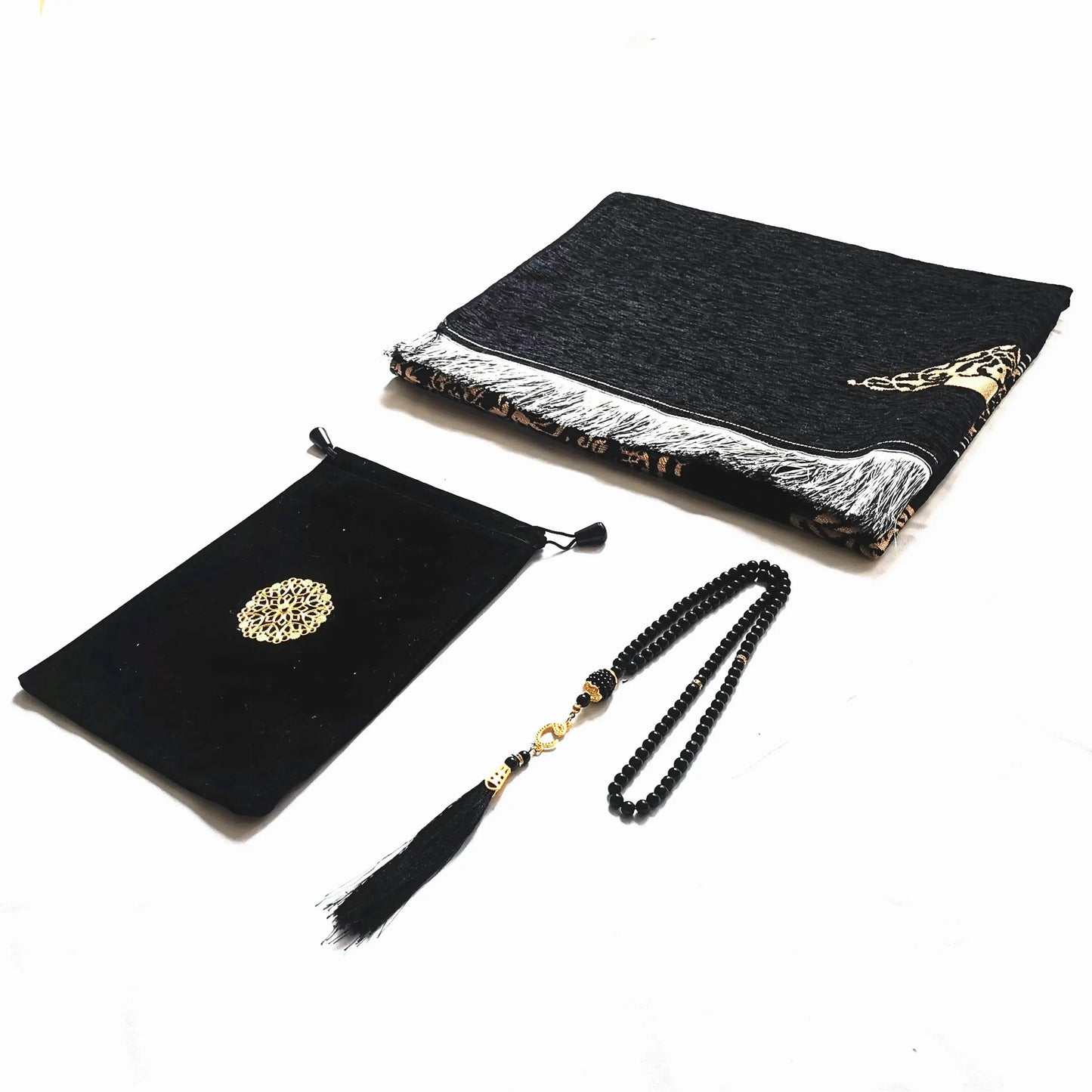 Black Turkish Muslim Prayer Rug Chenille Washable Ramadan Mat Portable 70×110cm AEX