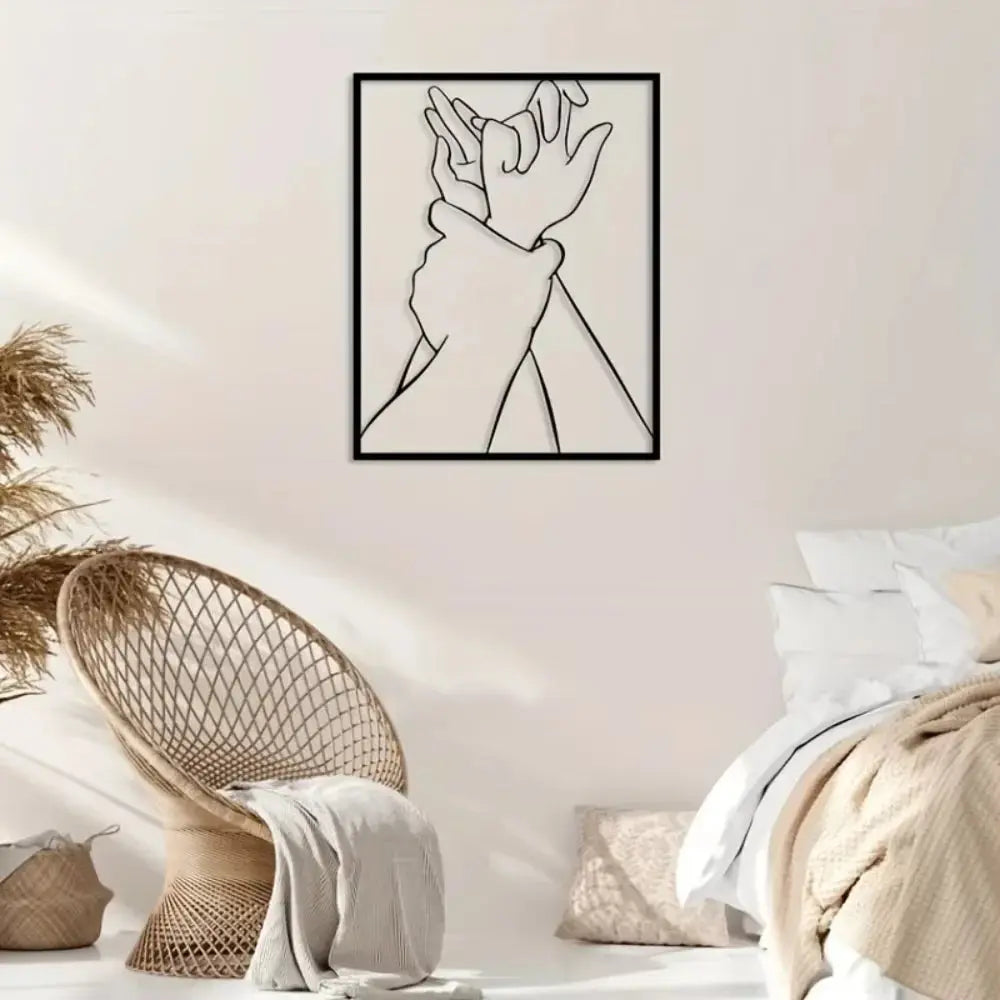 Romantic Couple Hand Metal Wall Art | Modern Love Silhouette Decor for Bedroom AEX