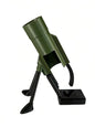 Army green mortar beer bottle opener cap launcher with black tripod legs and base