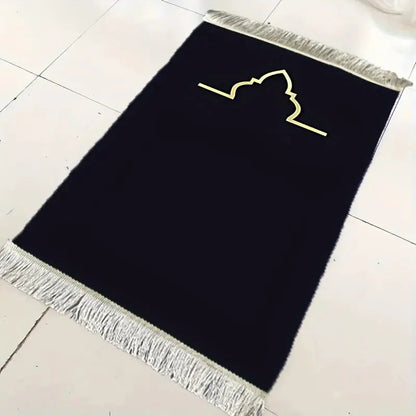 VIKAMA Black Gold Minimalist Arch Muslim Prayer Mat Portable Lightweight Carpet Rug AEX