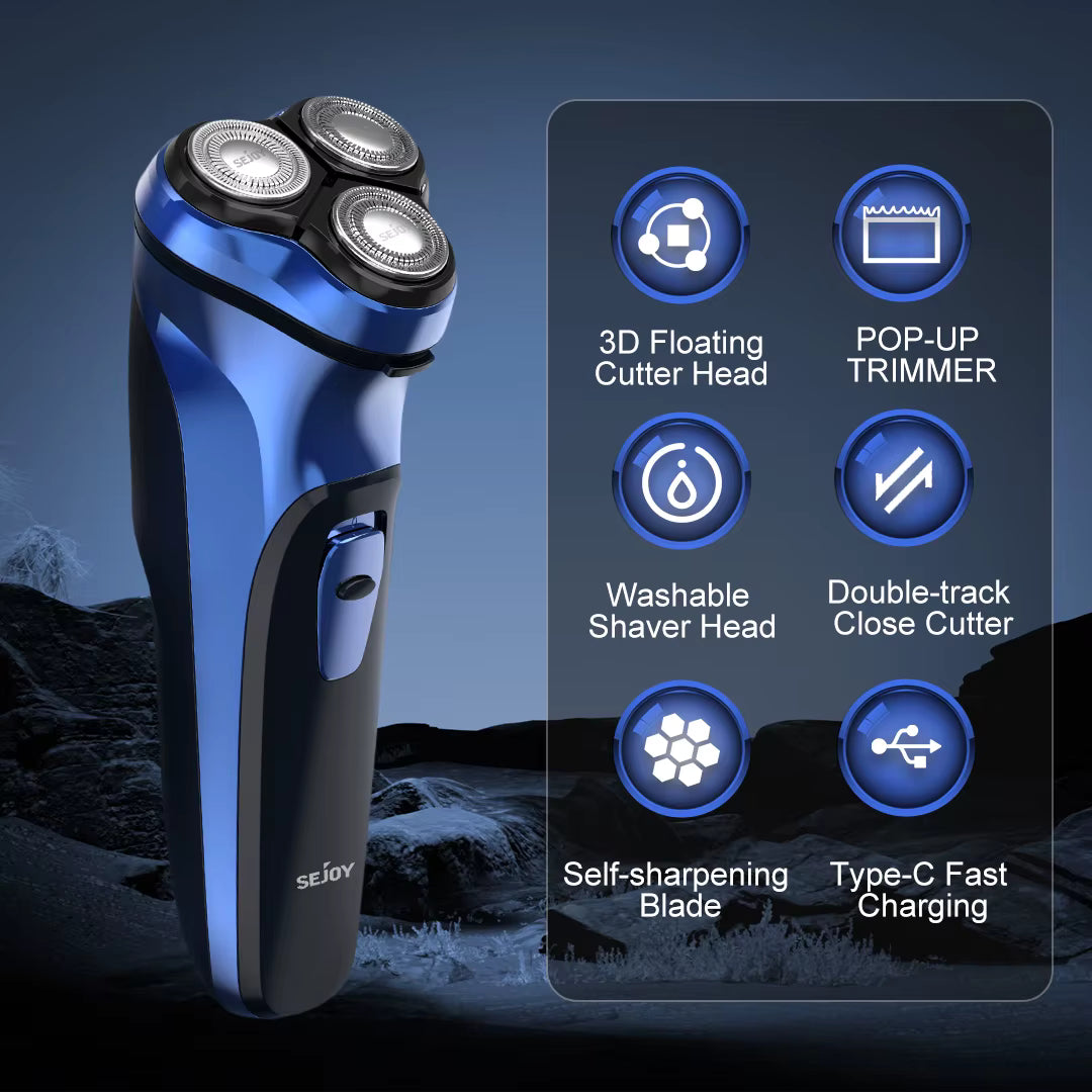 Men's Cordless Rotary Electric Shaver | Triple Blade, Wet/Dry, USB-C Fast Charge