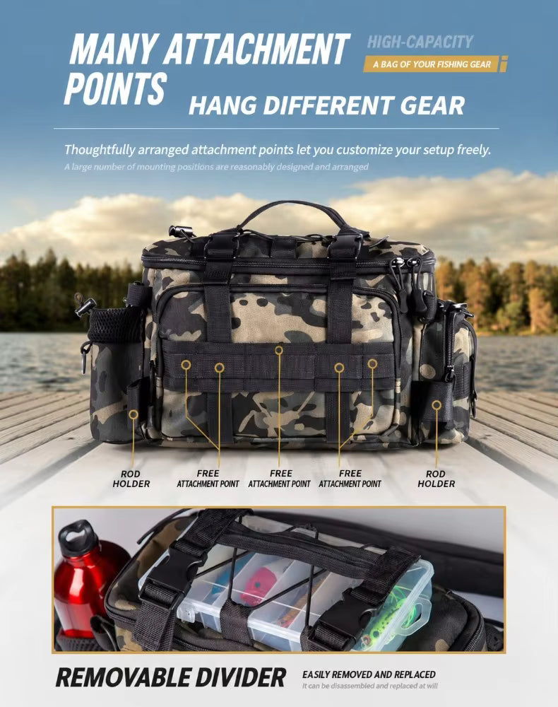 Waterproof Fishing Tackle Bag – 4-Way Wear, Rod Holder & Multi-Pocket | Waist, Shoulder & Crossbody AEX Av8Store