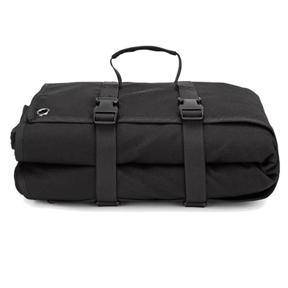 Tactical shooting mat rolled and strapped for compact storage - waterproof 900D nylon in black