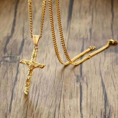 Stainless Steel Cross Necklace – Gold Jesus Pendant | Catholic Faith Jewellery