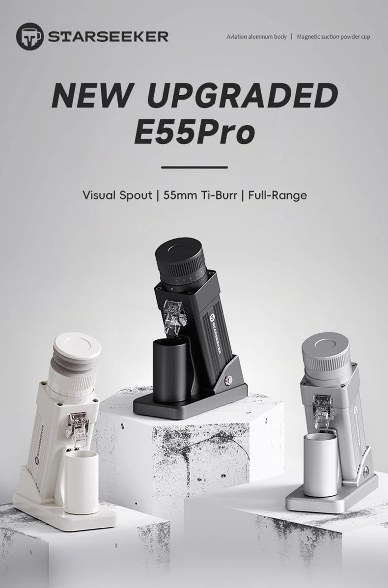 STARSEEKER E55Pro Coffee Grinder | 55mm Titanium Burr | Stepless Espresso Grinder