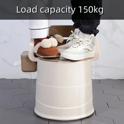 Portable Toilet with Back Support & Lid | Grey Commode Chair for Camping, Elderly & Bedside Use AEX