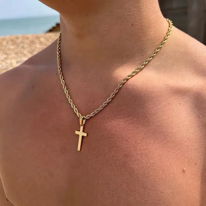 Minimalist Stainless Steel Cross Pendant Necklace – Gold | Men & Women
