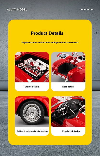 1:24 Shelby Cobra 1965 Convertible Diecast Model Sound Light Pull Back Toy AEX Av8Store