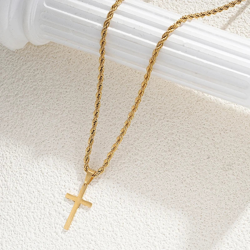 Minimalist Stainless Steel Cross Pendant Necklace – Gold | Men & Women