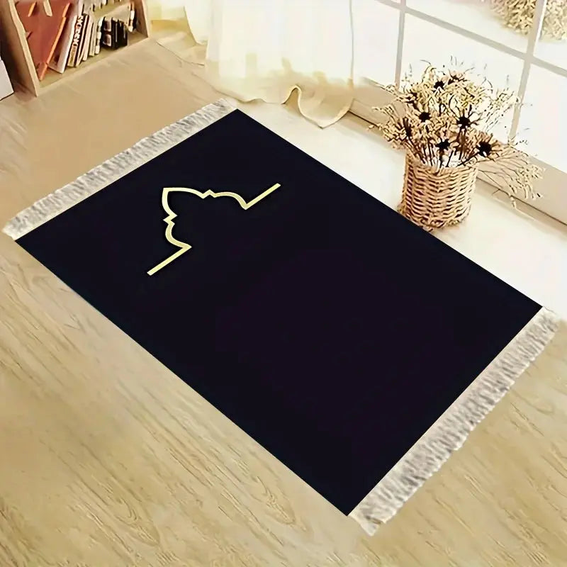 VIKAMA Black Gold Minimalist Arch Muslim Prayer Mat Portable Lightweight Carpet Rug AEX