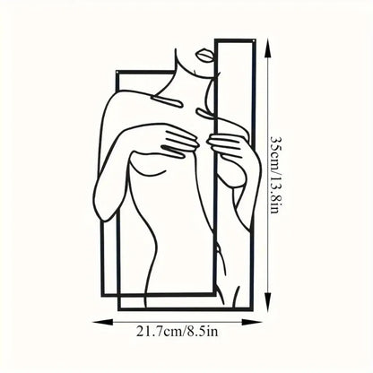 Large Feminine Metal Line Art Mural | Minimalist Black Wall Sculpture Bathroom AEX