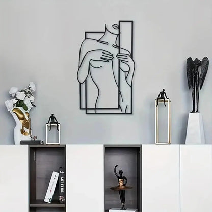 Large Feminine Metal Line Art Mural | Minimalist Black Wall Sculpture Bathroom AEX