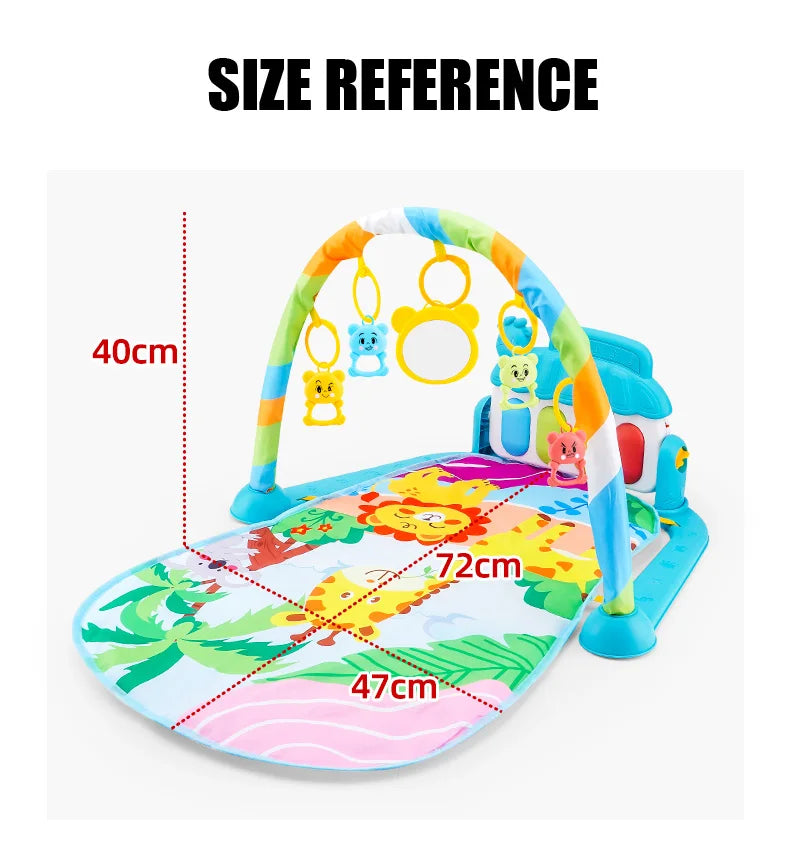 Baby play mat with size reference on a white background