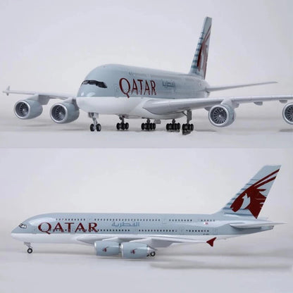 1/160 Scale A380 Qatar Airways Die-Cast Airplane Model 45.5cm – LED & Wheels