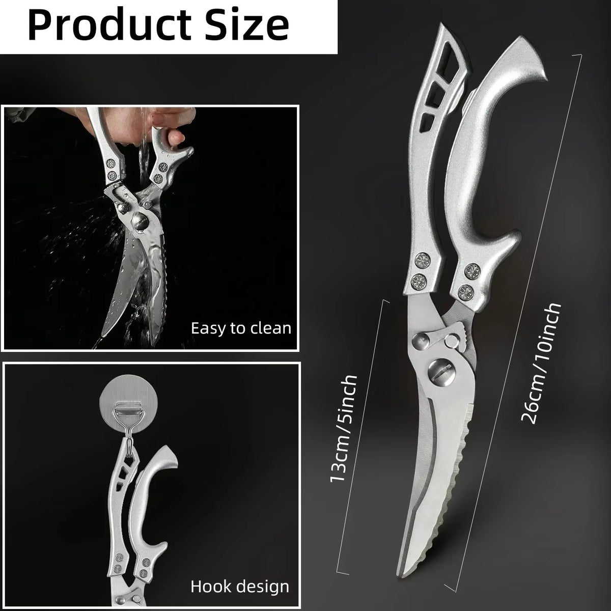 Kitchen Scissors Chicken Bone Kitchen Shears,Duck Fish Cutter Stainless Steel Fish Scissors Scale Clean Cook Scissors Knife Av8Store Av8Store