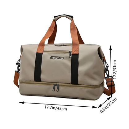 White handheld travel bag packed with items