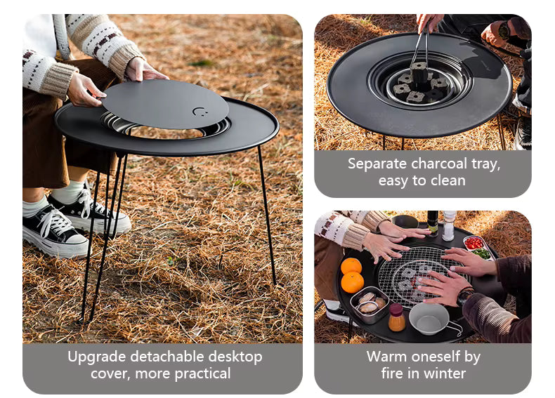 BISINNA Portable Folding Charcoal BBQ Grill & Camping Table | 4-in-1 Outdoor Stove