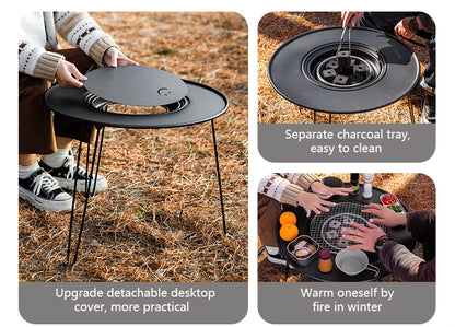 BISINNA Portable Folding Charcoal BBQ Grill & Camping Table | 4-in-1 Outdoor Stove