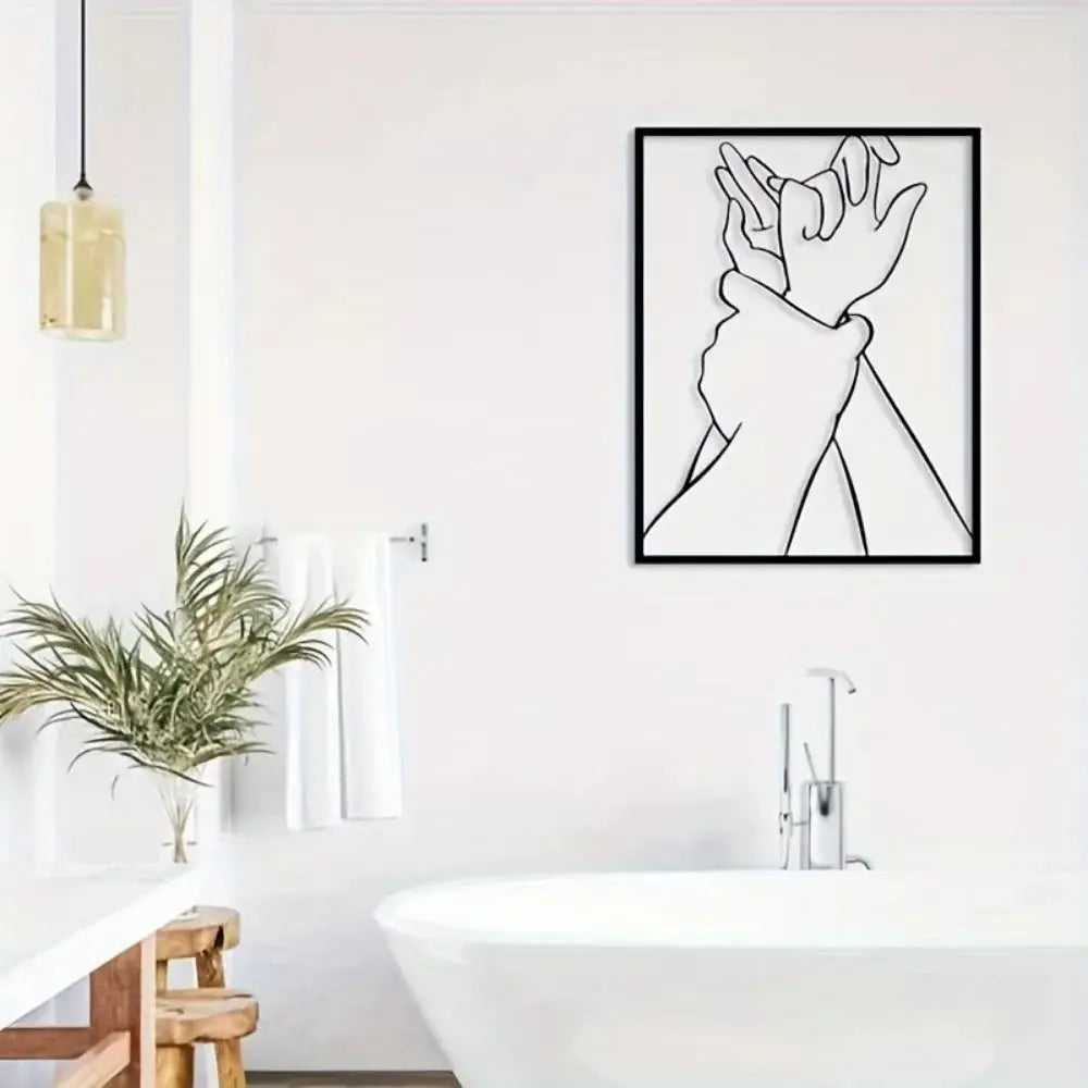 Romantic Couple Hand Metal Wall Art | Modern Love Silhouette Decor for Bedroom AEX