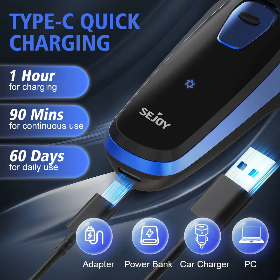 Men's Cordless Rotary Electric Shaver | Triple Blade, Wet/Dry, USB-C Fast Charge