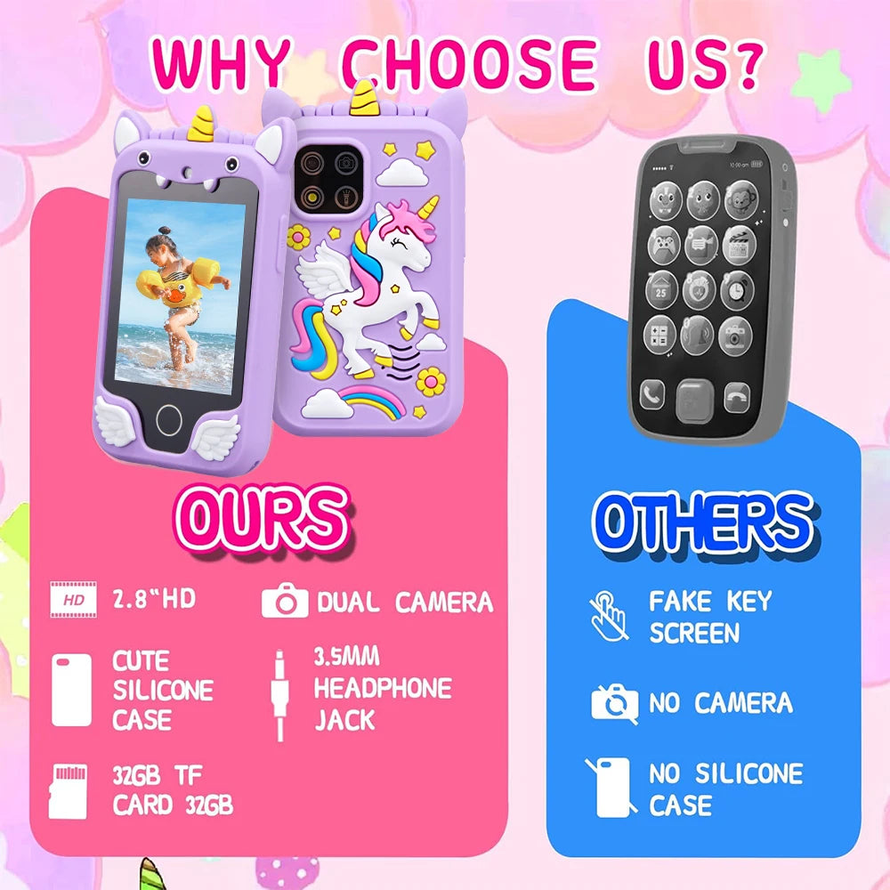 Kids Unicorn Smart Phone Toy | 2.8" Touchscreen, Dual Camera, MP3 & 10 Games | Av8Store Australia AEX Av8Store