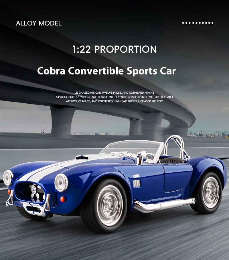 1:24 Shelby Cobra 1965 Convertible Diecast Model Sound Light Pull Back Toy AEX Av8Store