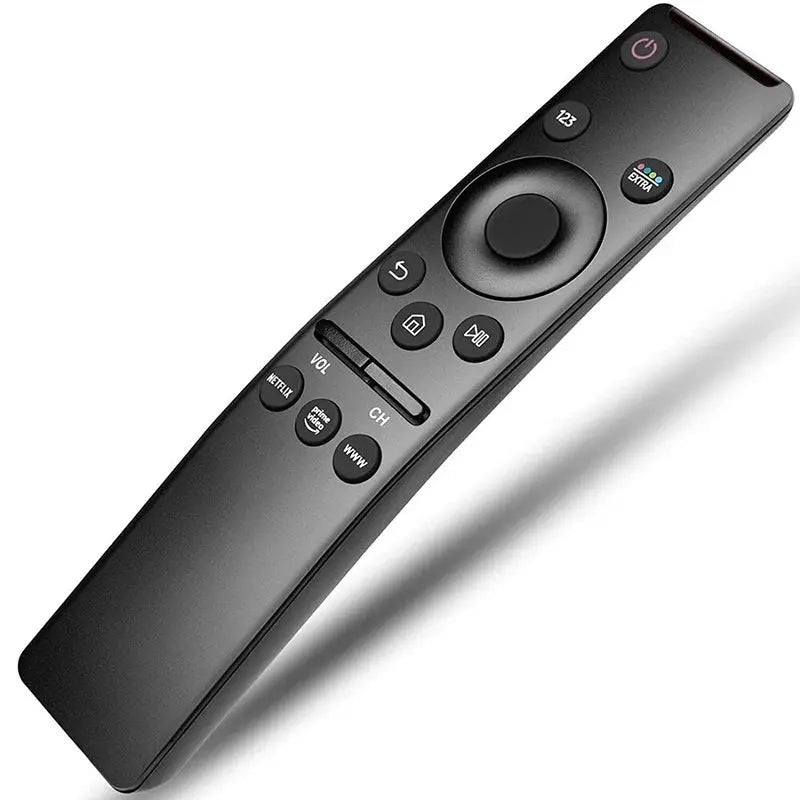Black remote control on a white background