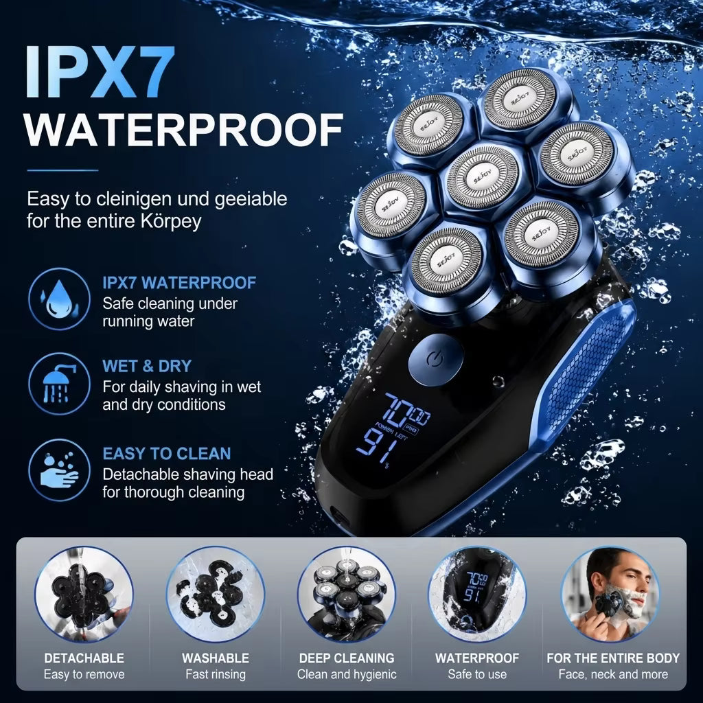 7D Floating 5-in-1 Electric Head Shaver for Bald Men | IPX7, LED, USB-C Fast Charge