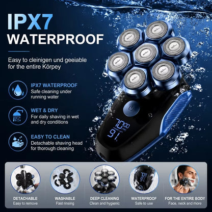 7D Floating 5-in-1 Electric Head Shaver for Bald Men | IPX7, LED, USB-C Fast Charge