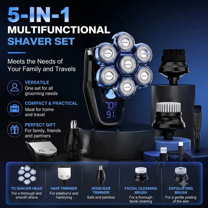7D Floating 5-in-1 Electric Head Shaver for Bald Men | IPX7, LED, USB-C Fast Charge