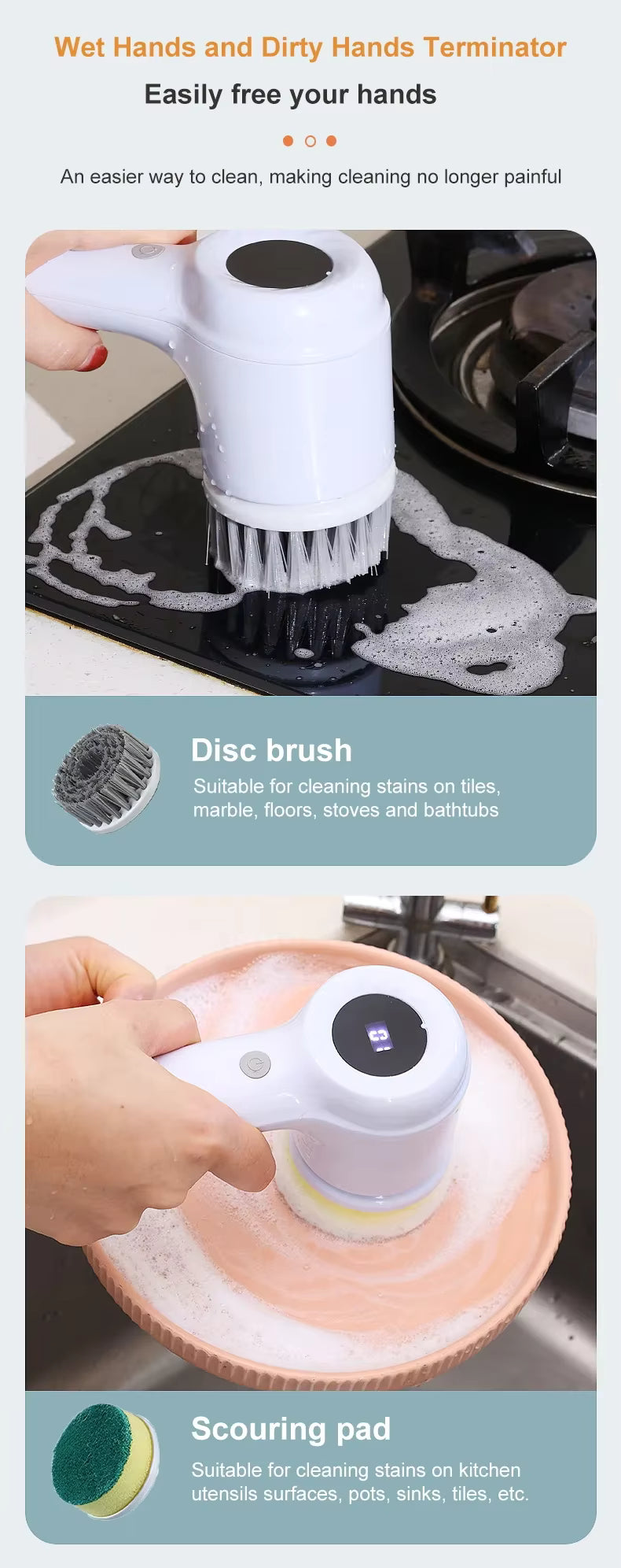 Electric Spin Scrubber | USB Rechargeable | 5 Brush Heads | Cordless Power Scrubber