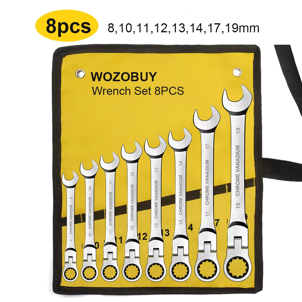 Wozobuy 8-piece wrench set with yellow case on a white background