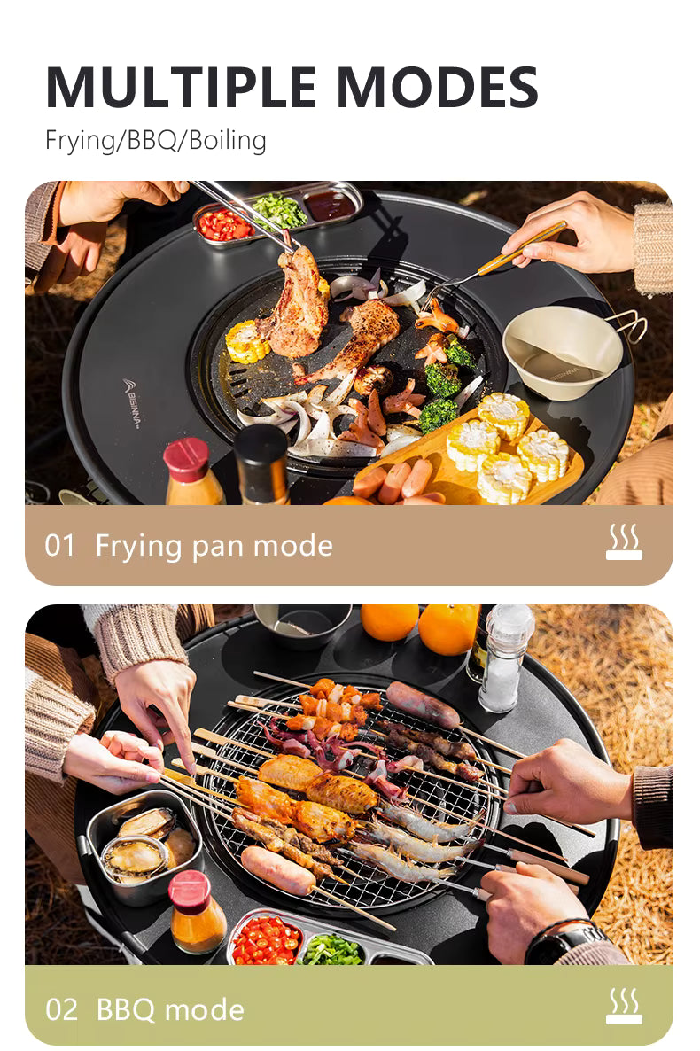 BISINNA Portable Folding Charcoal BBQ Grill & Camping Table | 4-in-1 Outdoor Stove