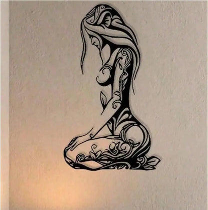 1PC Kneeling Woman Wall Art | Modern Black Metal Line Decor for Bedroom Bathroom AEX