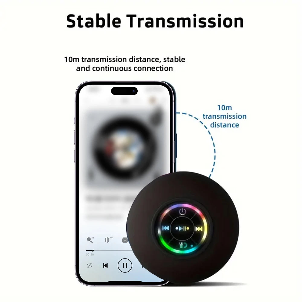 Portable Bluetooth Shower Speaker – IPX4 Waterproof, LED Light, Suction Cup | Wireless Outdoor Speaker