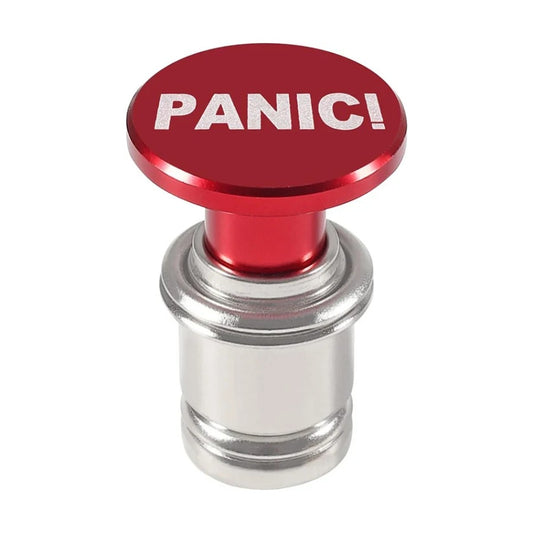 Red Panic push button 12V cigarette lighter replacement, anodised aluminium