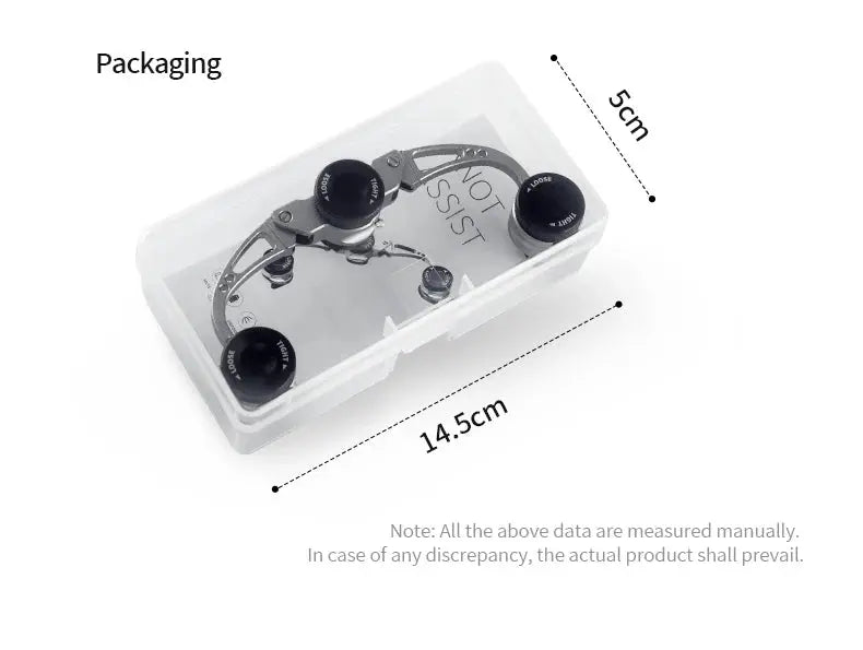 Product packaging with dimensions labeled on a white background