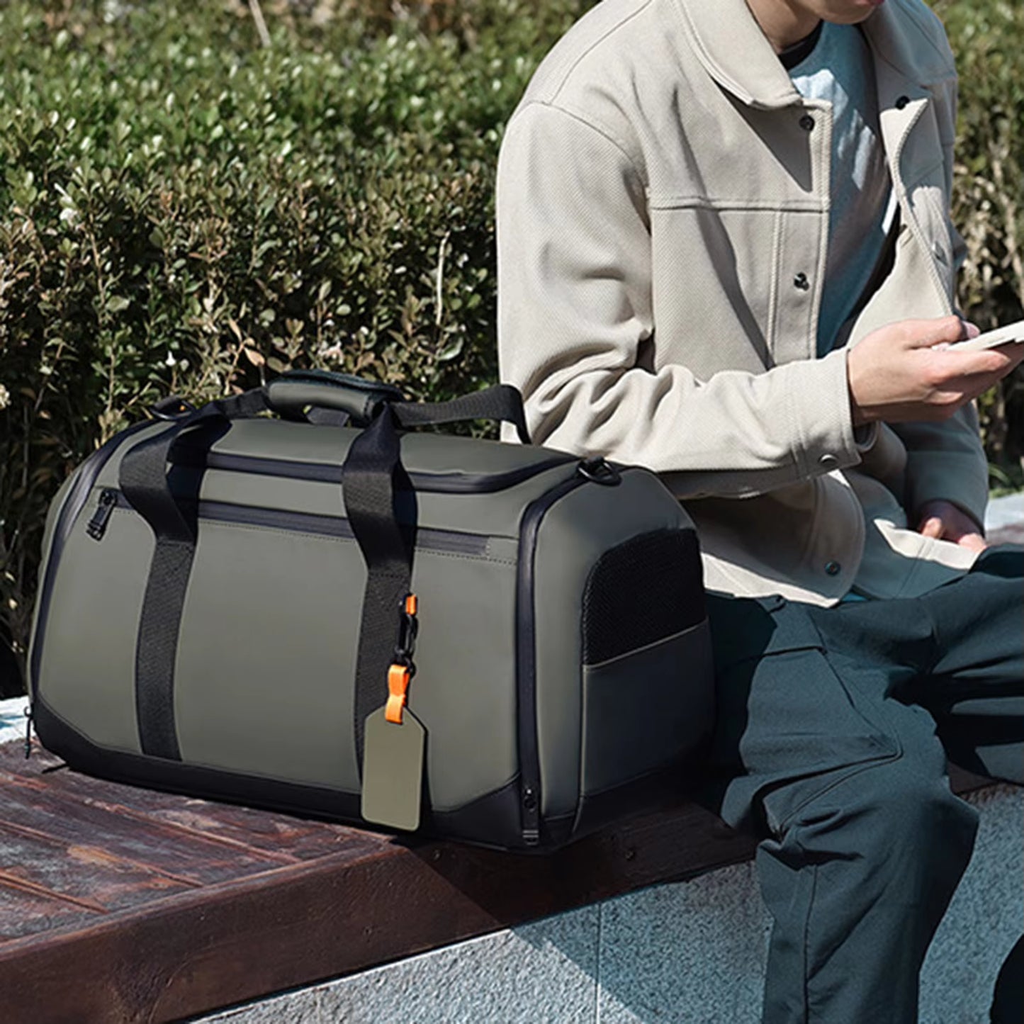 Unisex sports duffel bag packed with gear