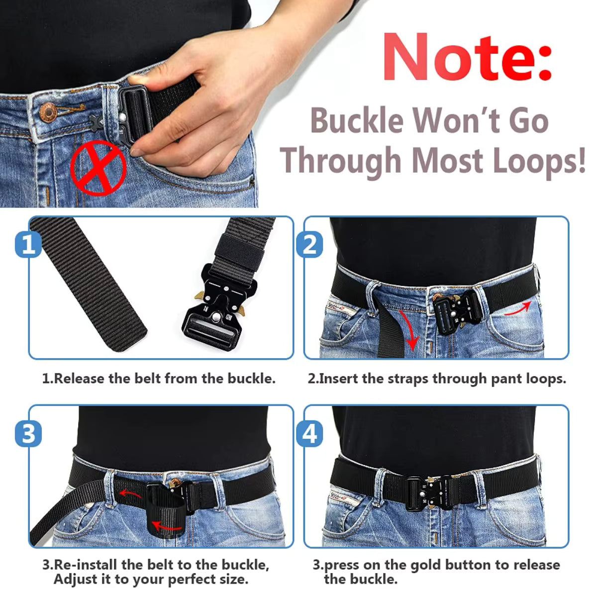 Unbranded Tactical Canvas Belt With Plastic Buckle 120cm Black