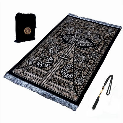 Black Turkish Muslim Prayer Rug Chenille Washable Ramadan Mat Portable 70×110cm AEX