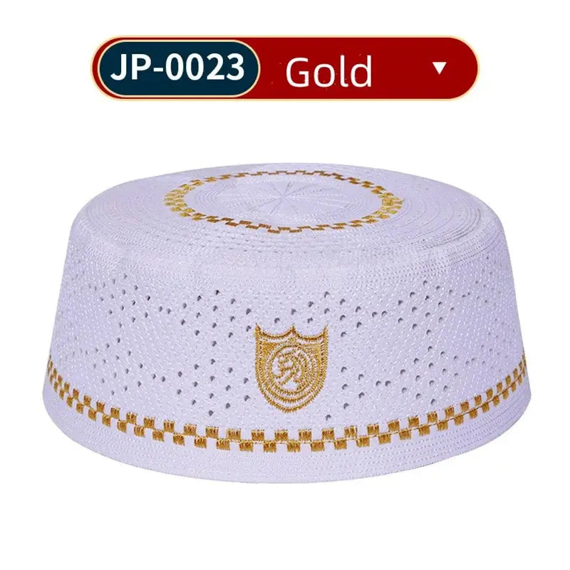 Muslim Men Prayer Hat Cotton Embroidery Kufi Islamic Cap Saudi UAE Style AEX