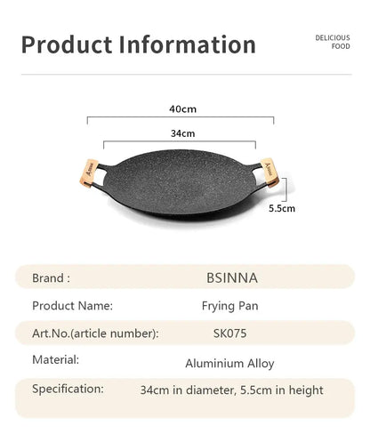 Frying pan with dimensions and product information on a white background