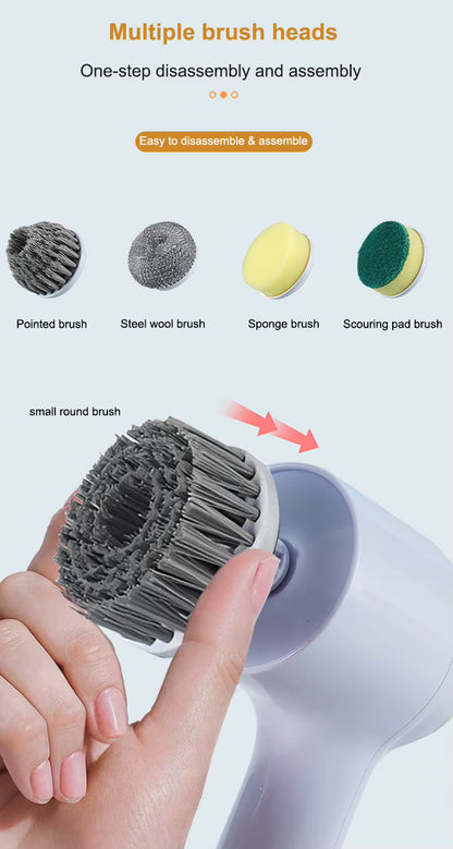 Electric Spin Scrubber | USB Rechargeable | 5 Brush Heads | Cordless Power Scrubber