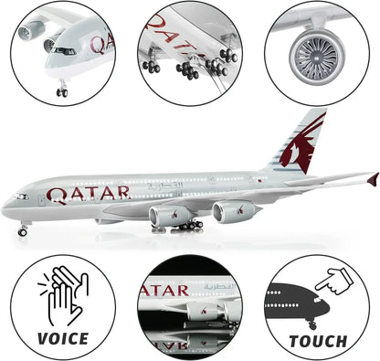 1/160 Scale A380 Qatar Airways Die-Cast Airplane Model 45.5cm – LED & Wheels