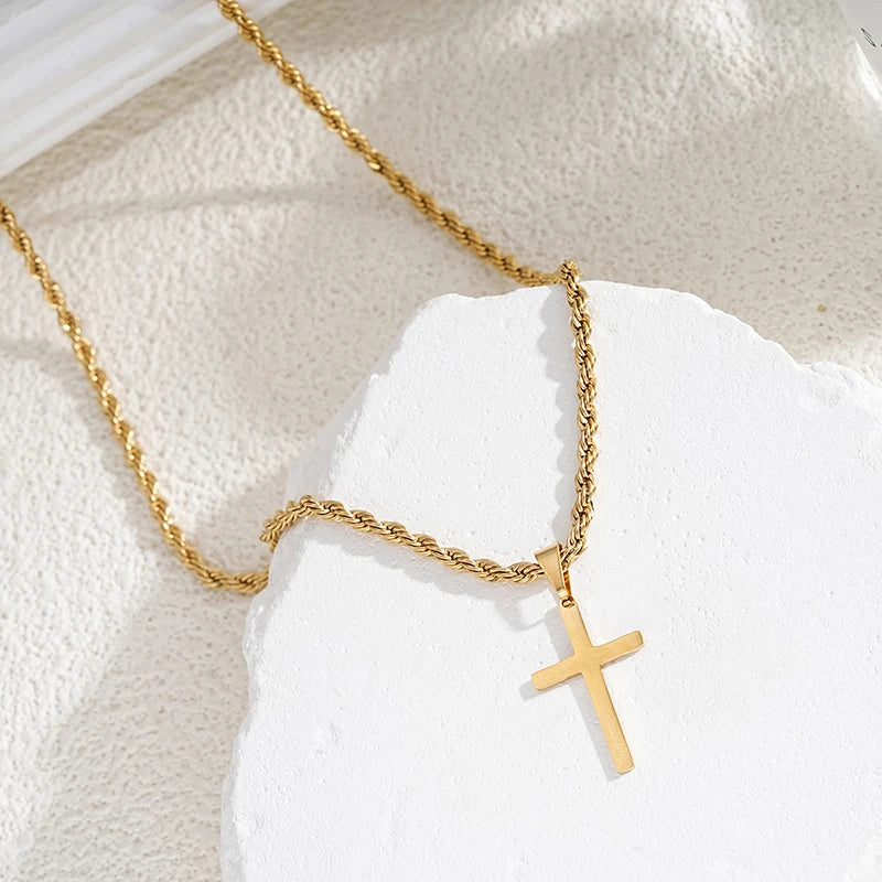 Minimalist Stainless Steel Cross Pendant Necklace – Gold | Men & Women