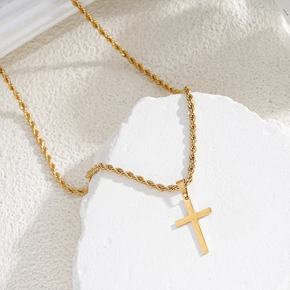 Minimalist Stainless Steel Cross Pendant Necklace – Gold | Men & Women