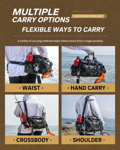 Waterproof Fishing Tackle Bag – 4-Way Wear, Rod Holder & Multi-Pocket | Waist, Shoulder & Crossbody AEX Av8Store