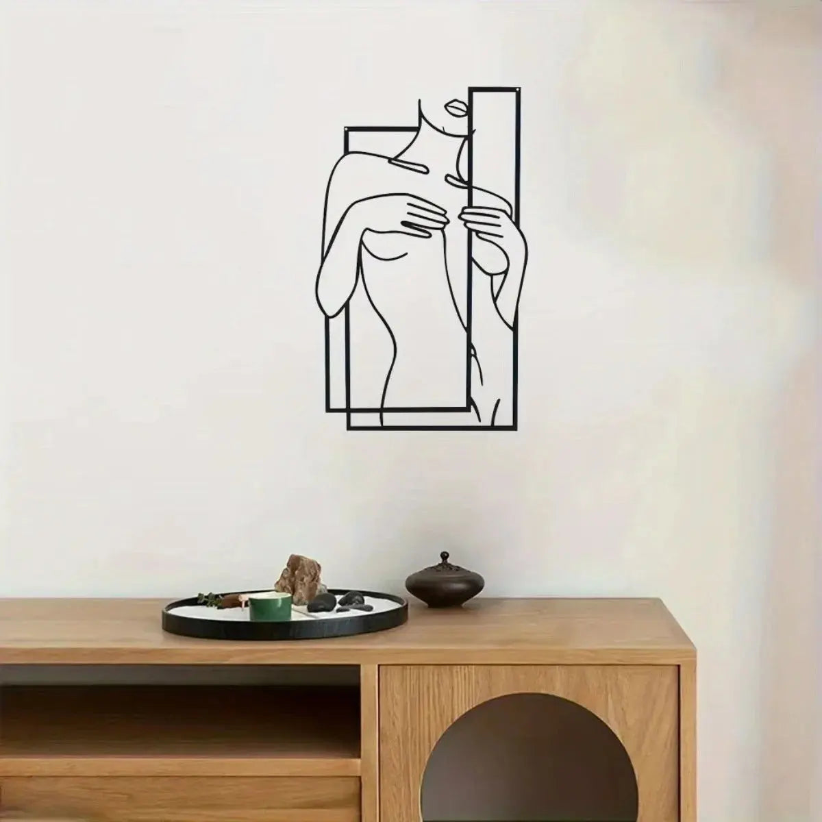 Large Feminine Metal Line Art Mural | Minimalist Black Wall Sculpture Bathroom AEX