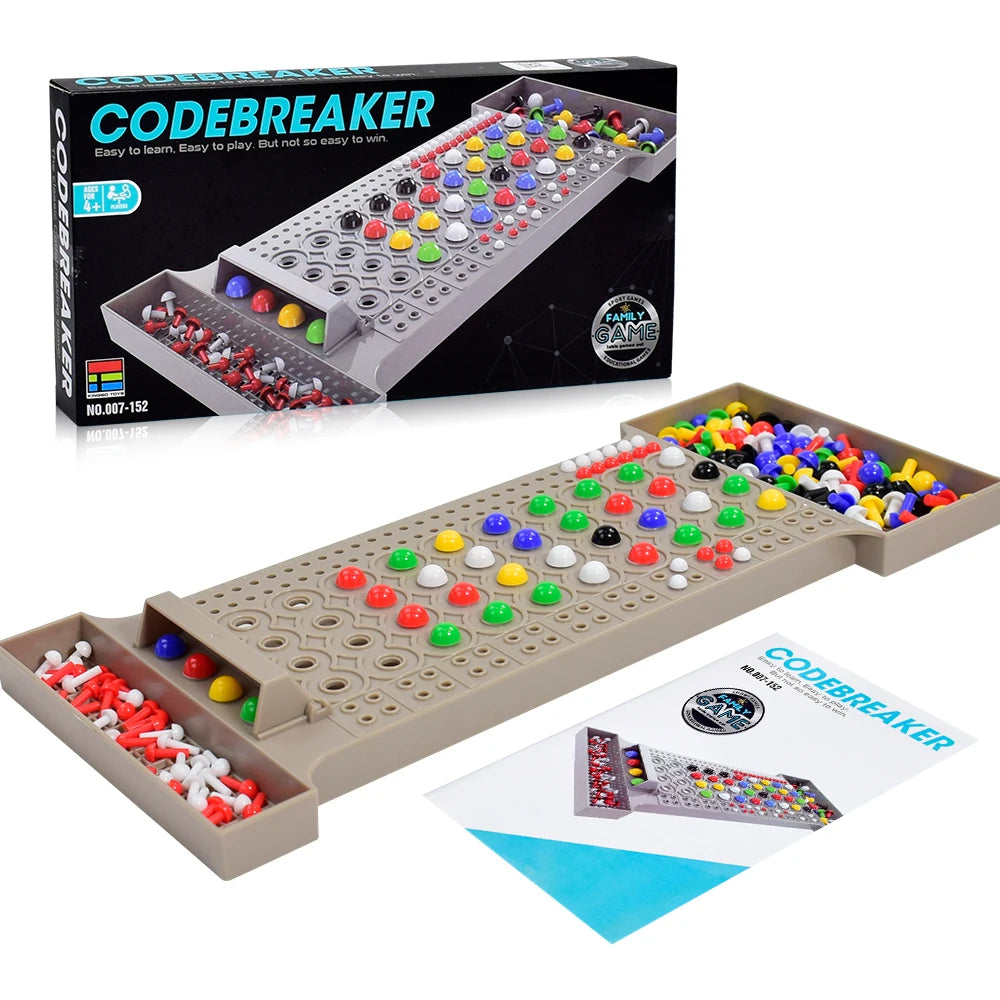 Codebreaker game set with colorful pegs and packaging on a white background